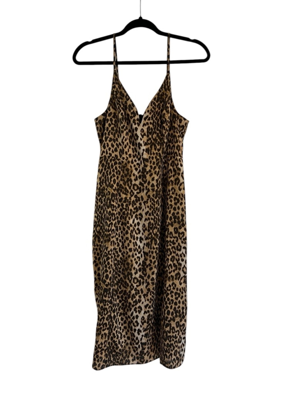 Express Leopard Print Slip Dress with Spaghetti Straps and Side Slit- Size S